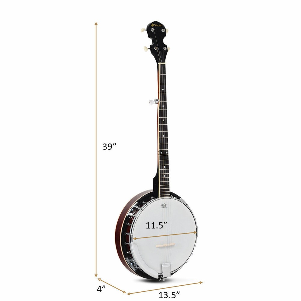 Costway 5 String Geared Tunable Banjo 24 Brackets Closed Back Remo Head w/ Case