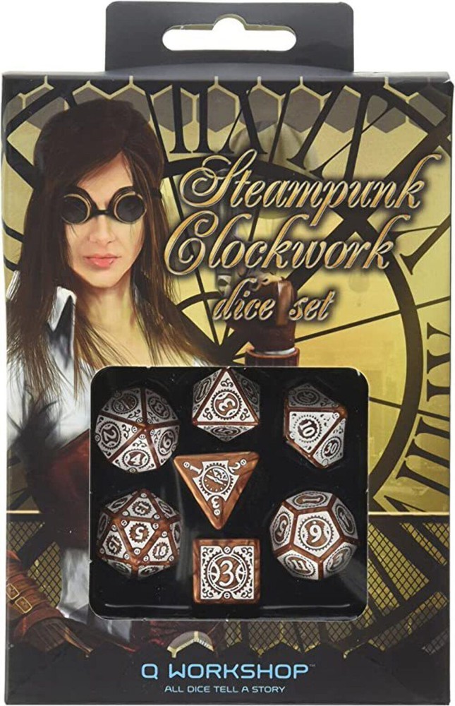Q-Workshop Steampunk Clockwork Dice Set Caramel with White Etches 7 Piece D&D