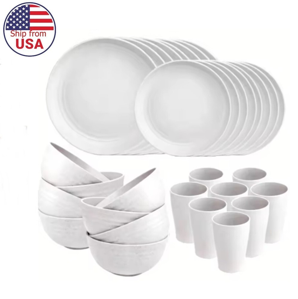 32-Piece Kitchen Plastic Wheat Straw Tableware Set, Unbreakable Service for 8