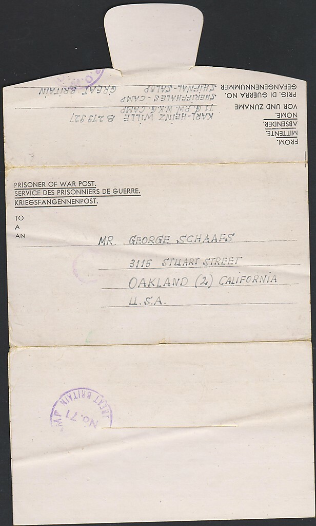 PRISONER OF WAR POST to California