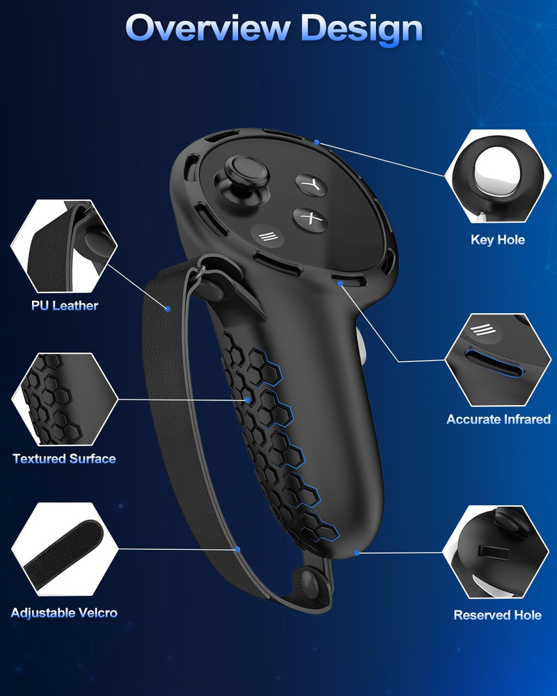 Silicone Controller Grip Covers with Non-Slip Thumbstick for Meta Quest 3