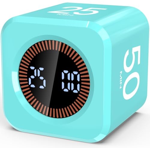 Digital Pomodoro Timer Cube 5/10/25/50min, Visual Productivity Flip Mint Green