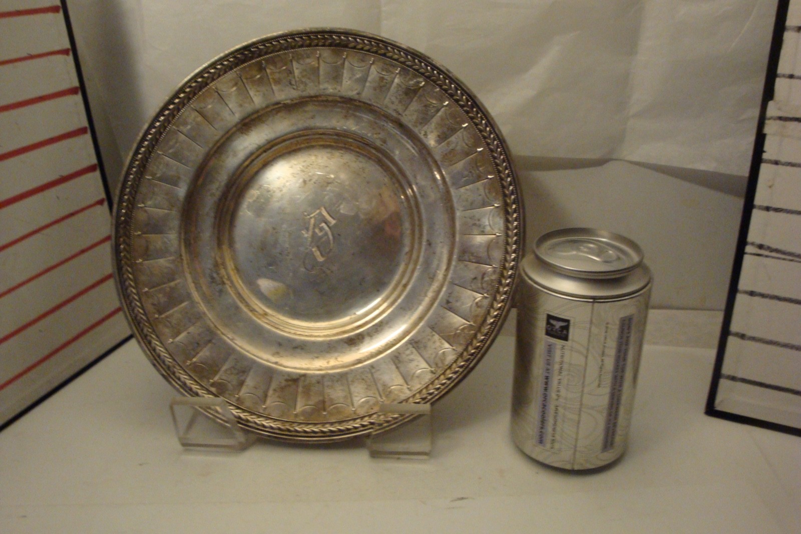 Decorative La Pierre Sterling Silver monogrammed "B"platter 282 grams 9 1/2 dia