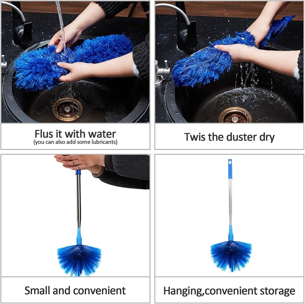 Ultimate High Dusting Solution: Aluminum Telescoping Cobweb Duster Set in Blue
