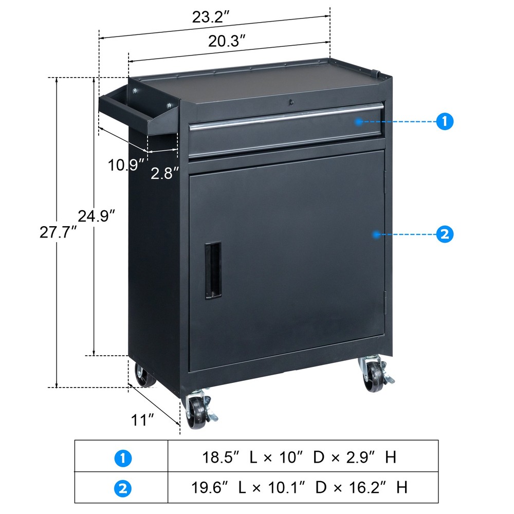 4-Drawer Rolling Tool Cabinet with Bottom Storage & Handle for Garage Workshop
