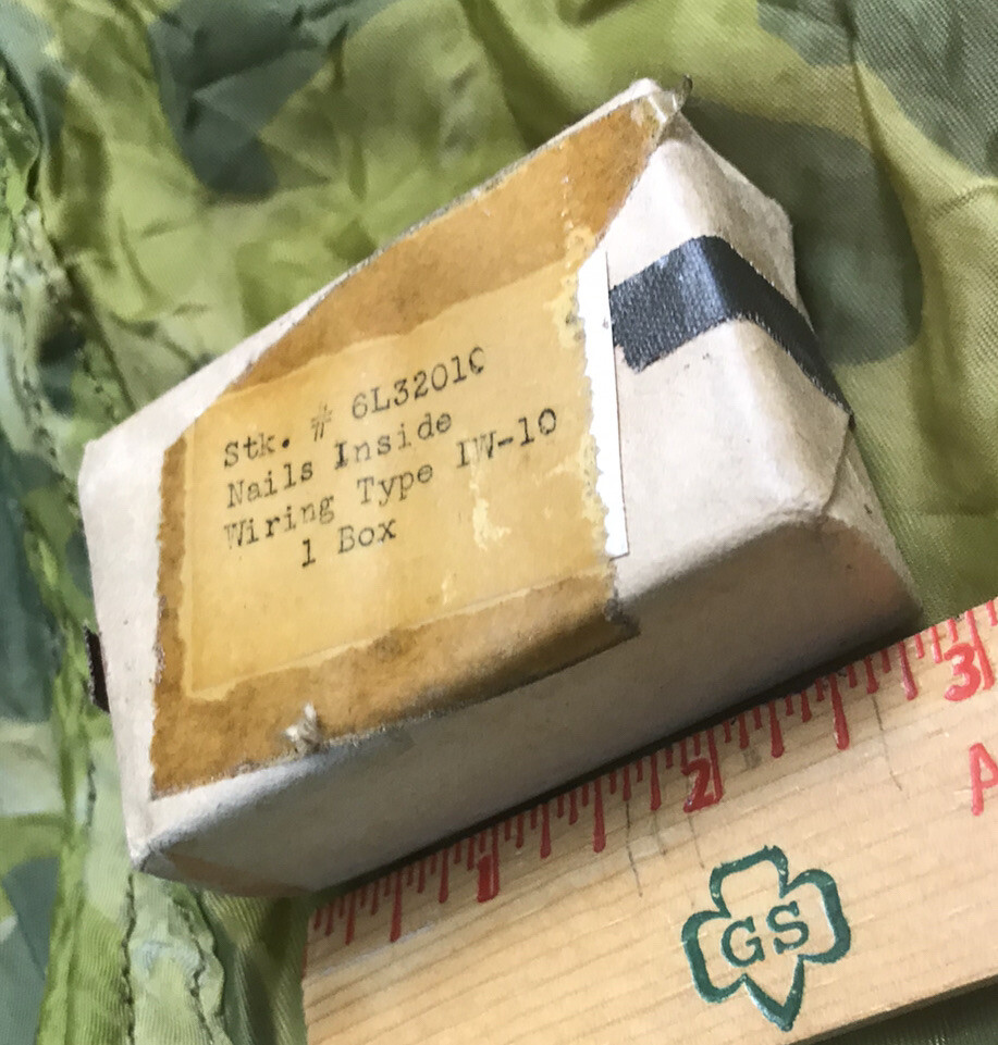 TWO BOXES Original WWII US GI 1943 Olive Drab painted 1” Inside Wire Pin Boxes
