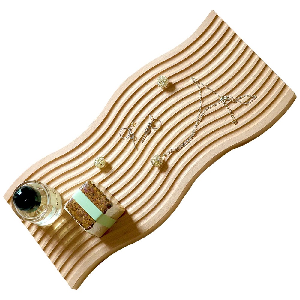 Wooden Wave Decorative Tray Rustic Serving Tray for Coffee Table & Crystals