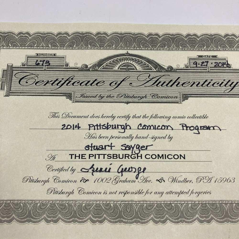 Pittsburgh Comicon 2014 Souvenir Program Autographed Stuart Sayger COA