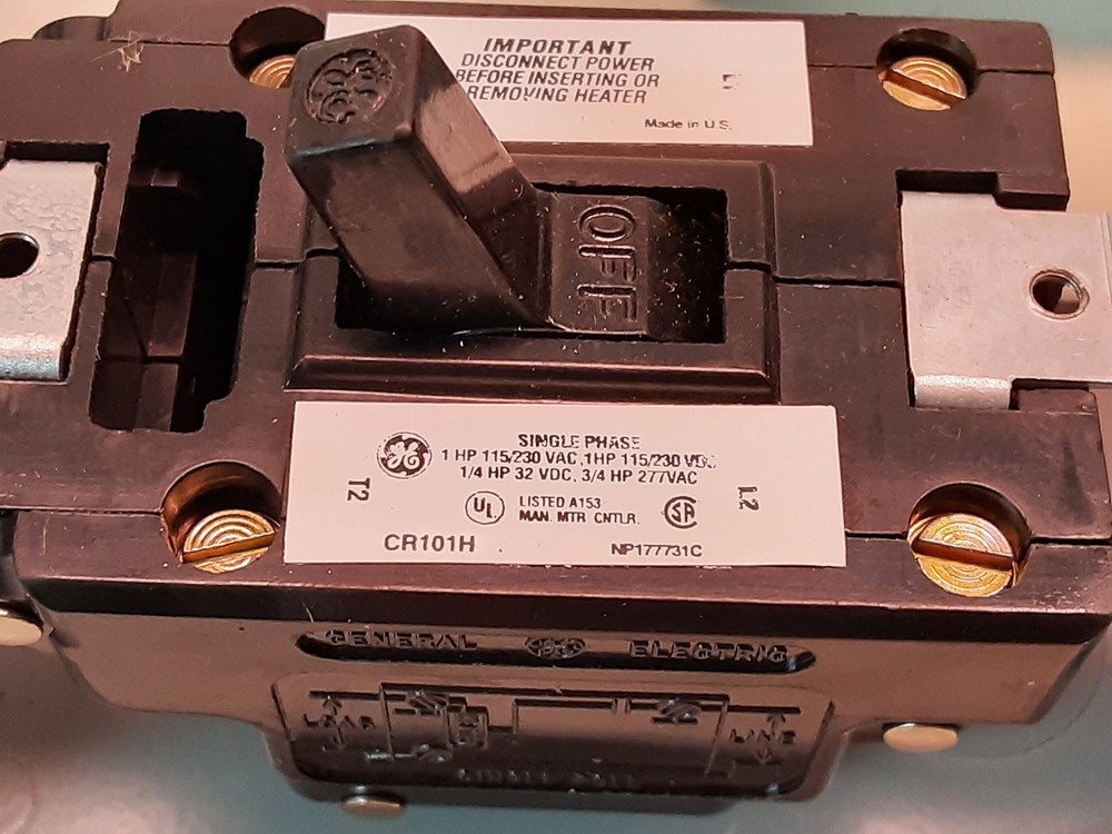 GE CR101H1 Toggle Switch Manual Motor Starter Single Speed Double Pole