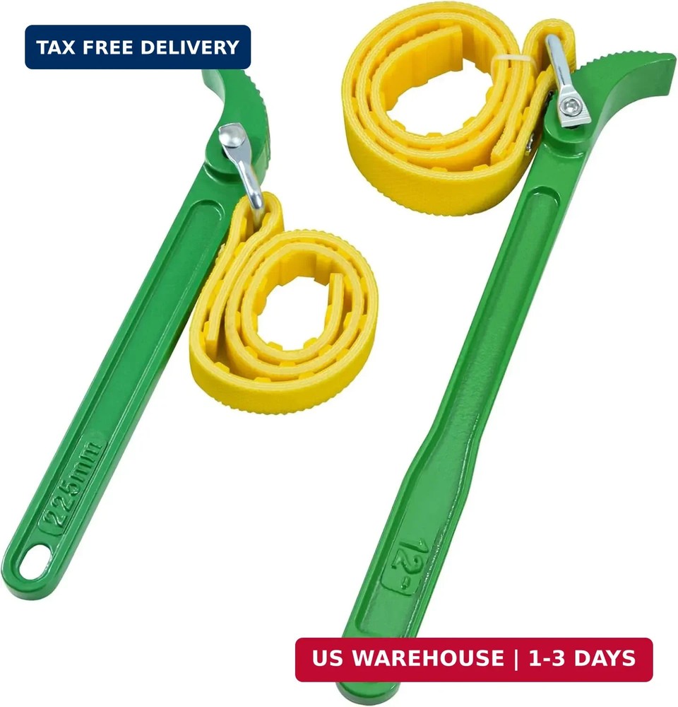 2-Piece Rubber Strap Wrench 9' & 12' Handle, Adjustable Strap Wrench, Rubber Str
