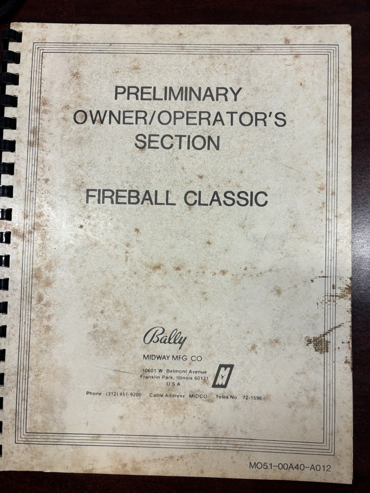 ORIGINAL-BALLY-FIREBALL CLASSIC-PRELIMINARY OWNERS SECTION-ELECTRICAL SECTION