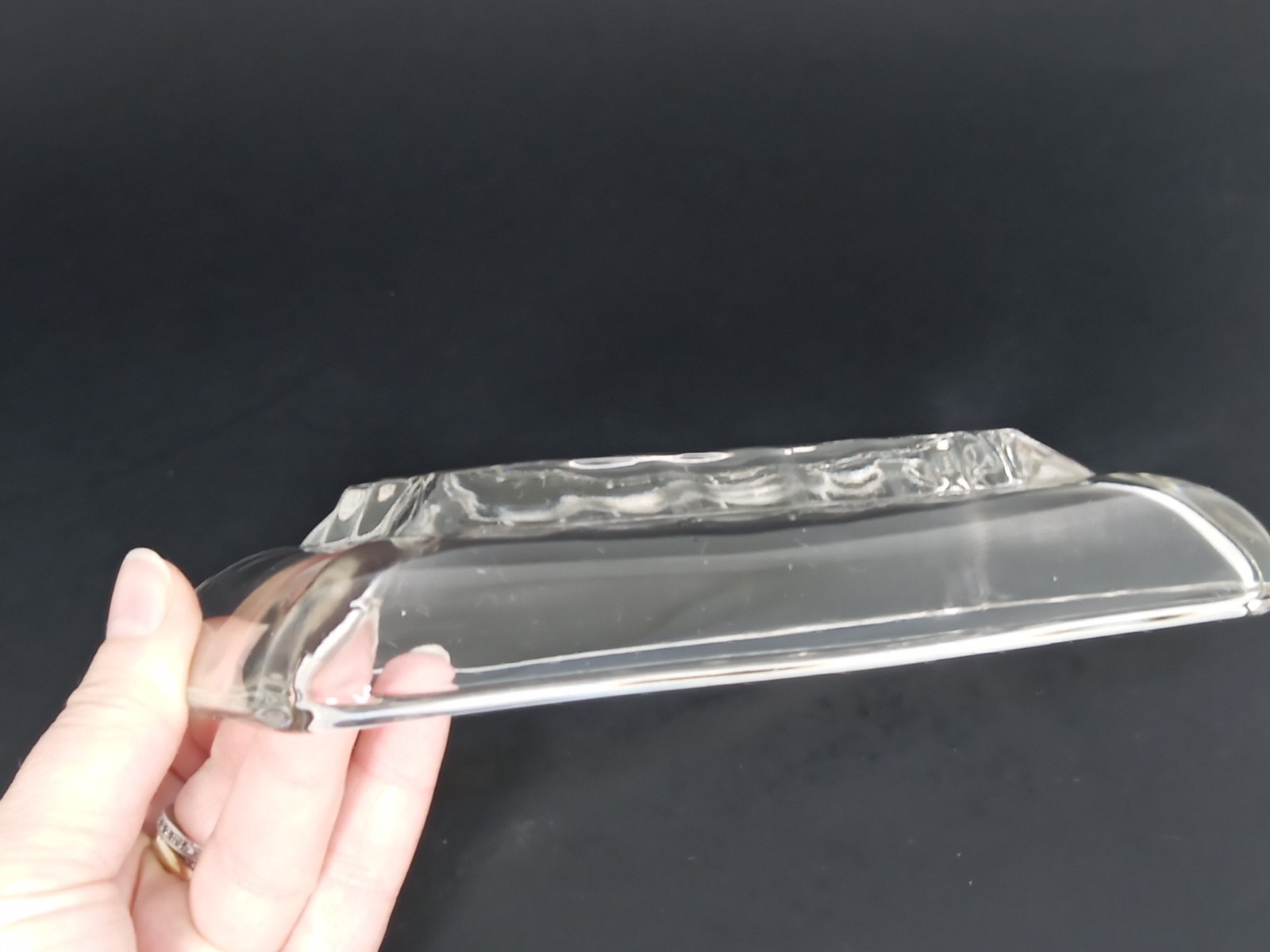 VTG Glass Bar Soap Dish Think Scallop Edges Heavy Solid Fluted Paperweight