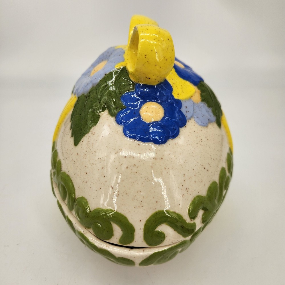 Vintage 1970s Atlantic Mold Hand Painted Ceramic Easter Egg Candy Dish Bow Daisy