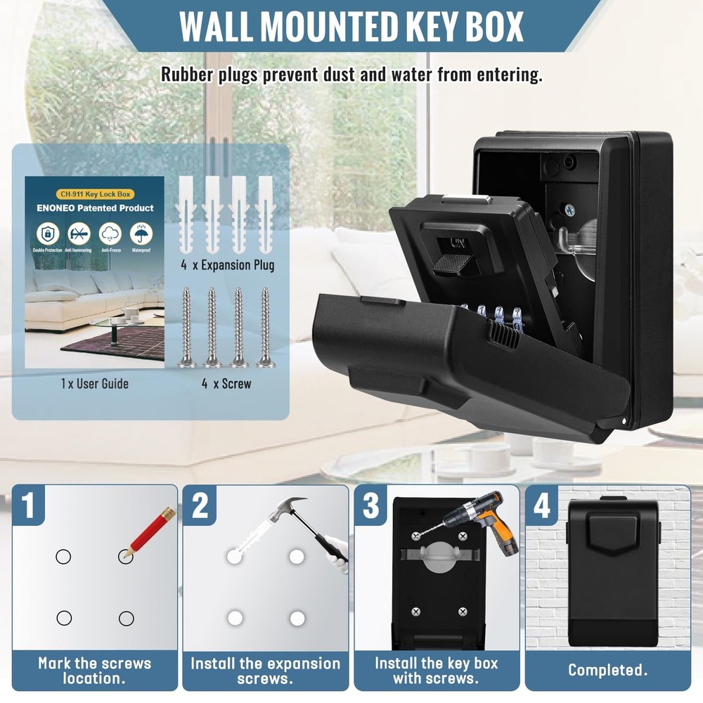 Key Lock Box Wall Mount,Outdoor Combination Lock Box with Light Up Dials,Wate...
