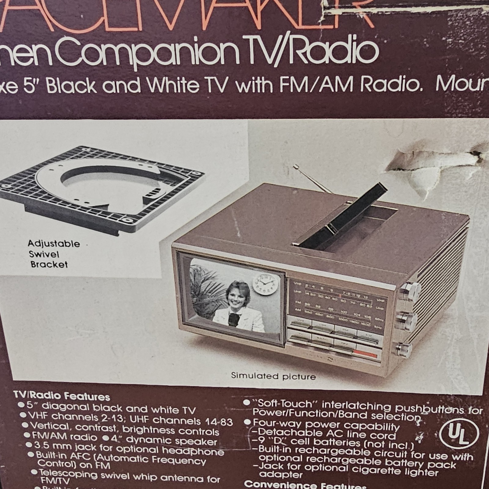 Spacemaker Kitchen Companion GE TV/Radio 5” B&W FM/AM 7-7150 Original Box Clean