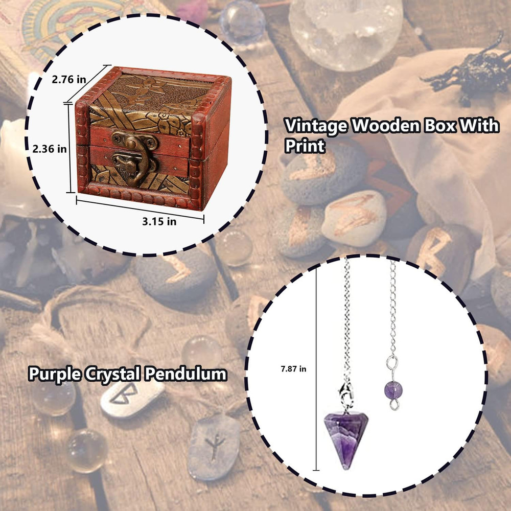 6Pcs Pendulum Board for Divination - Pendulum Crystal for Dowsing, Tarot Dice As