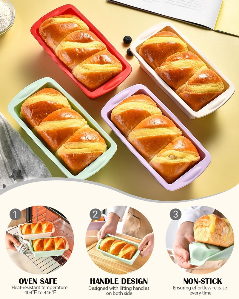 Mini Silicone Bread Loaf Pan, Non-Stick Bread Pans for Baking,Flexible Silico...