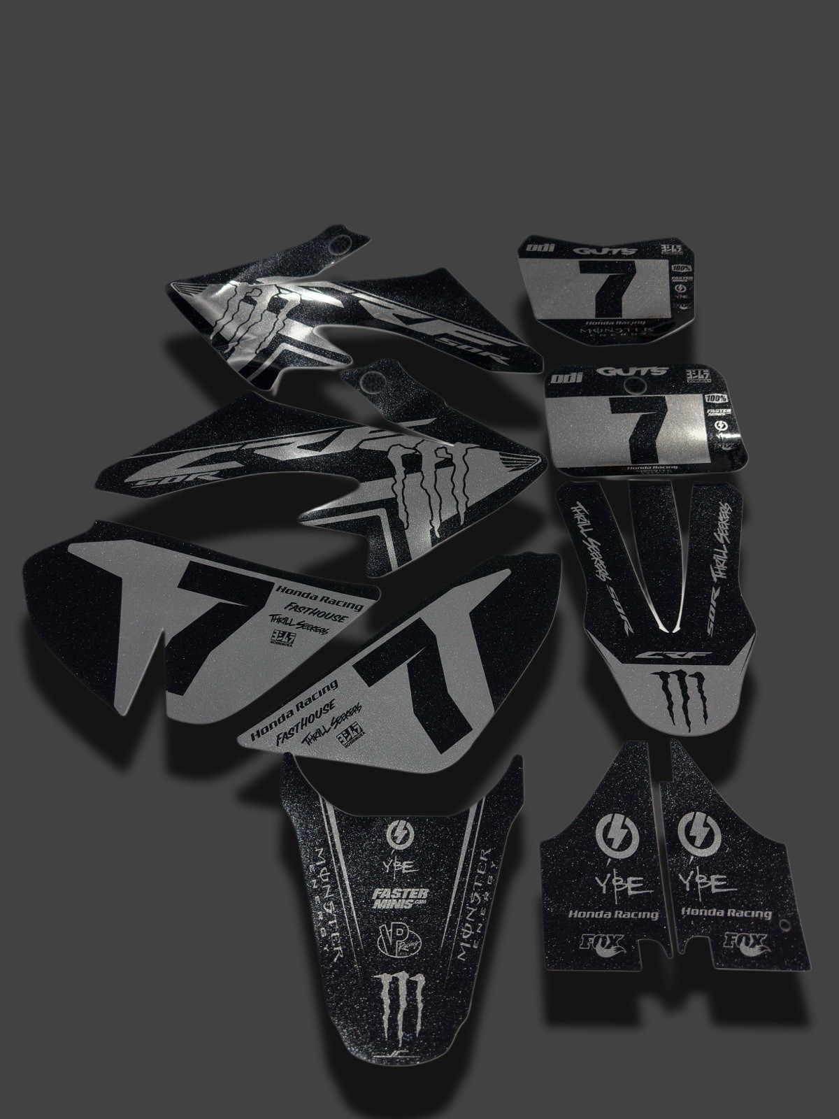 HONDA CRF50 GRAPHICS KIT DECALS THICK & HIGH GLOSS (CHROME WITH SPARKLE FINISH)