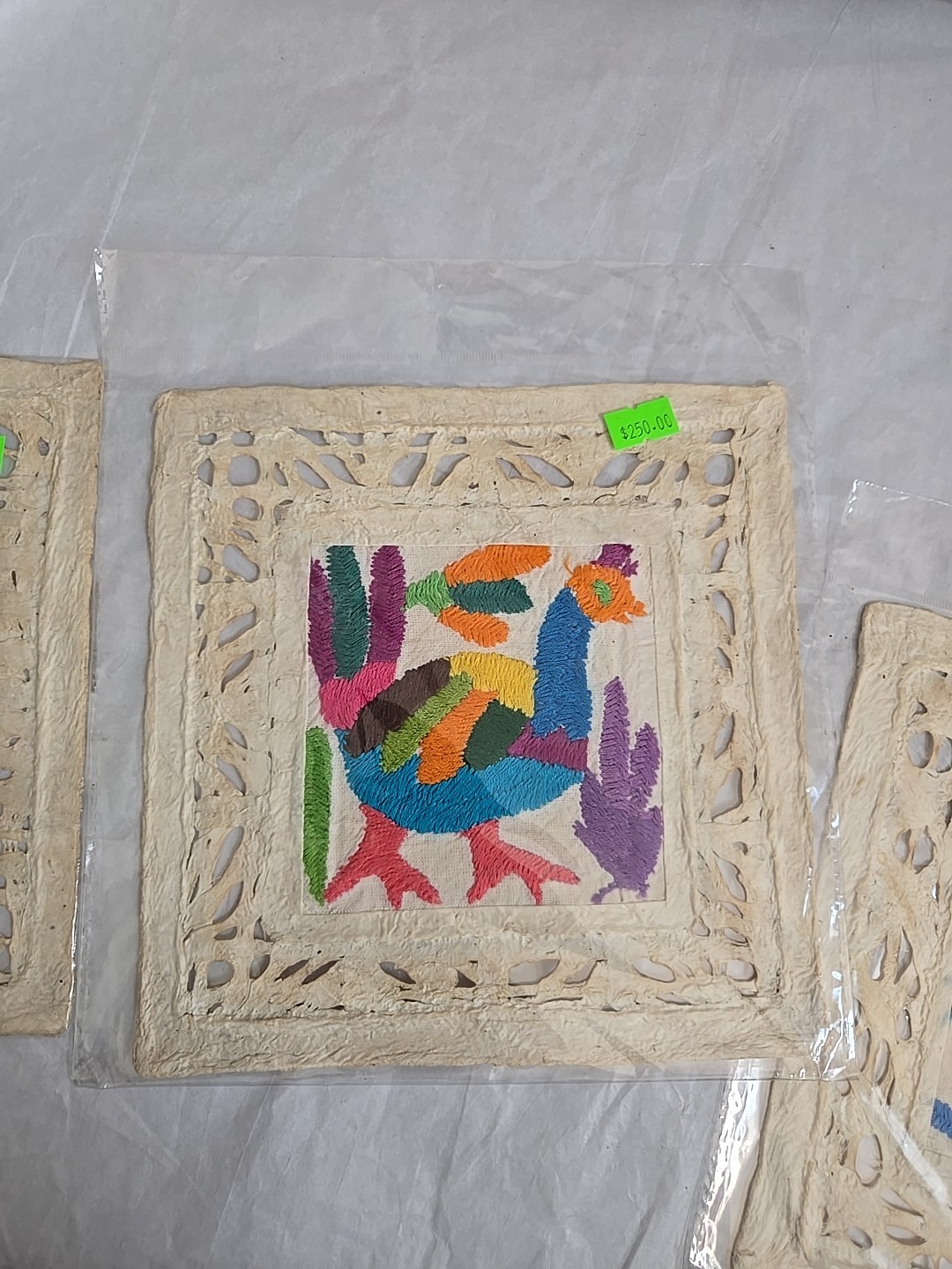 Mexican Folk Art Lot Otomi Embroidery On Amate Paper