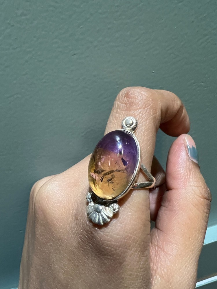 Solid 925 Sterling Silver Ametrine Gemstone Ring Handmade Oval Shape Jewelry