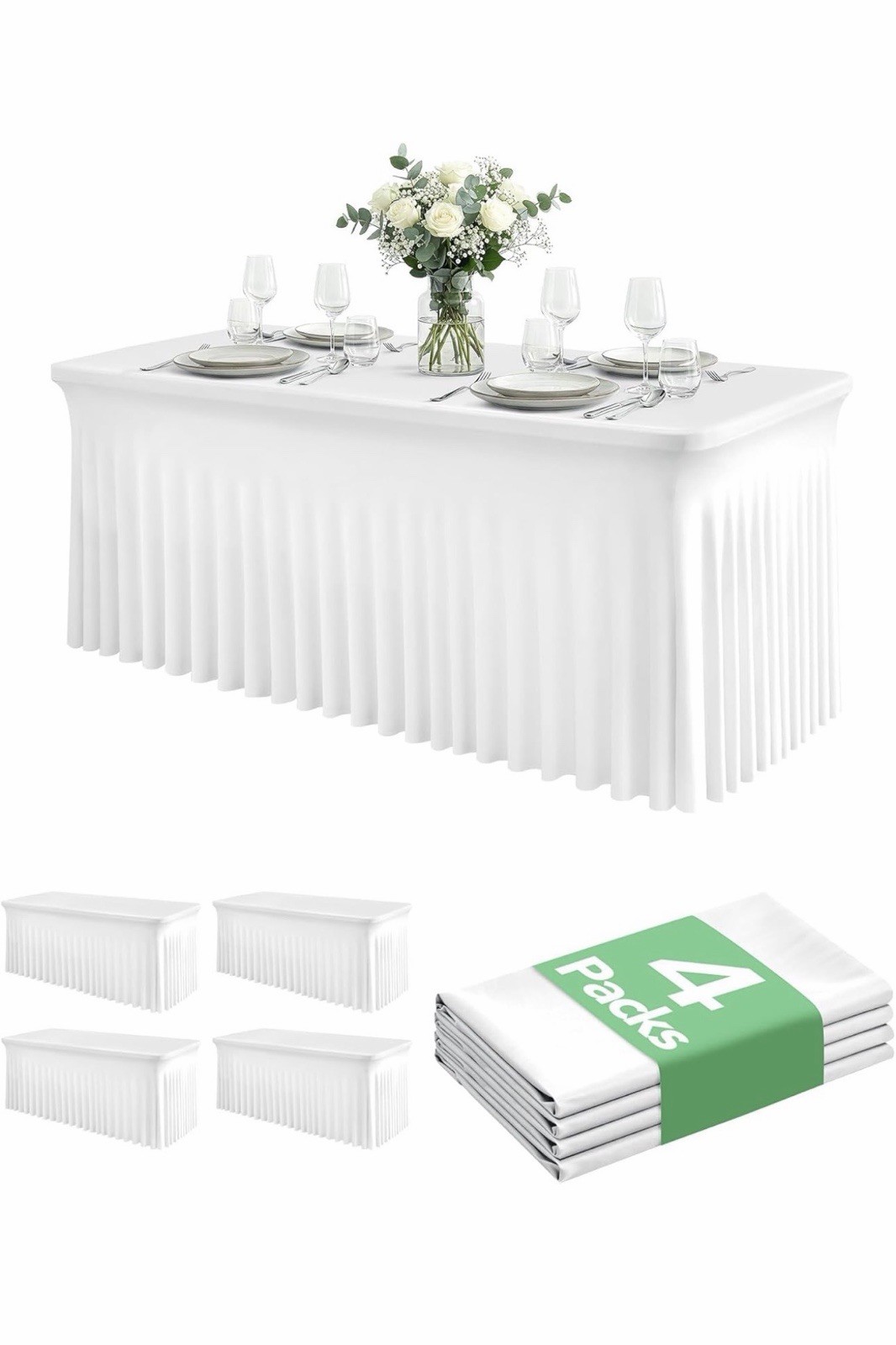 4 Pack Spandex Table Cover Skirts for 6ft Rectangle Table,Elastic Fitted Skirted