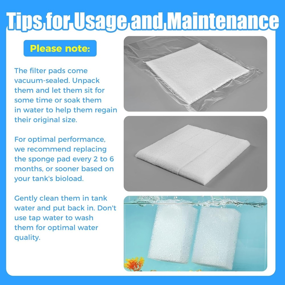 6-Pack Replacement Filter Sponge Pads, Aquarium Foam Insert Compatible with Aqua