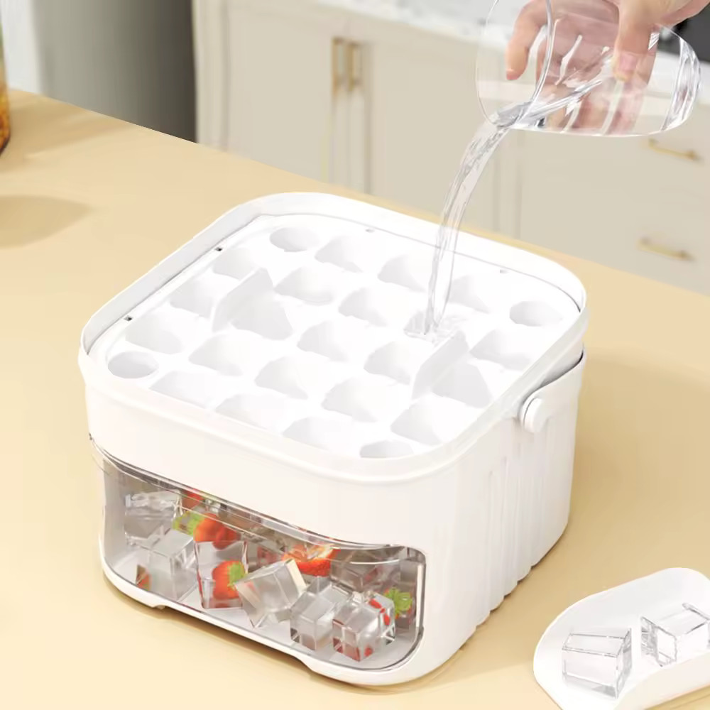 50-Cube Ice Maker - Double Layer Refrigerator Ice Storage Box with Cap