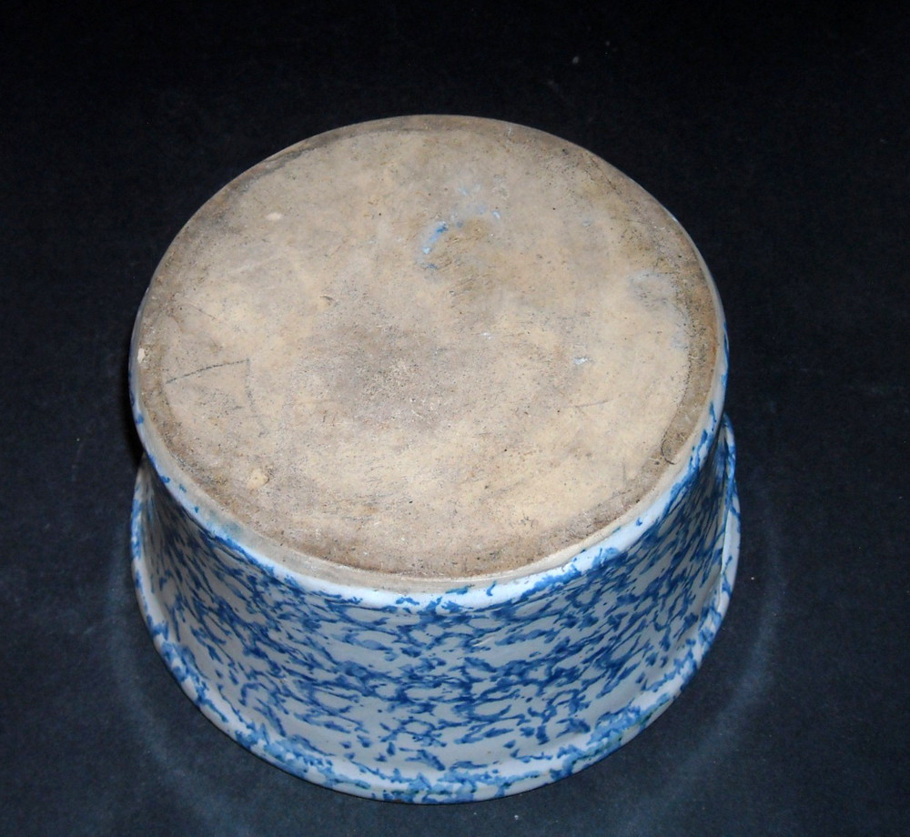 Antique Small Blue & White Spongeware Stoneware Cuspidor Spittoon Saloon