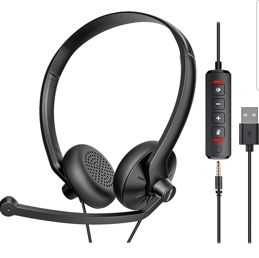 Feabask EH07 USB Headset with Microphone for PC Laptop - Wired Computer...