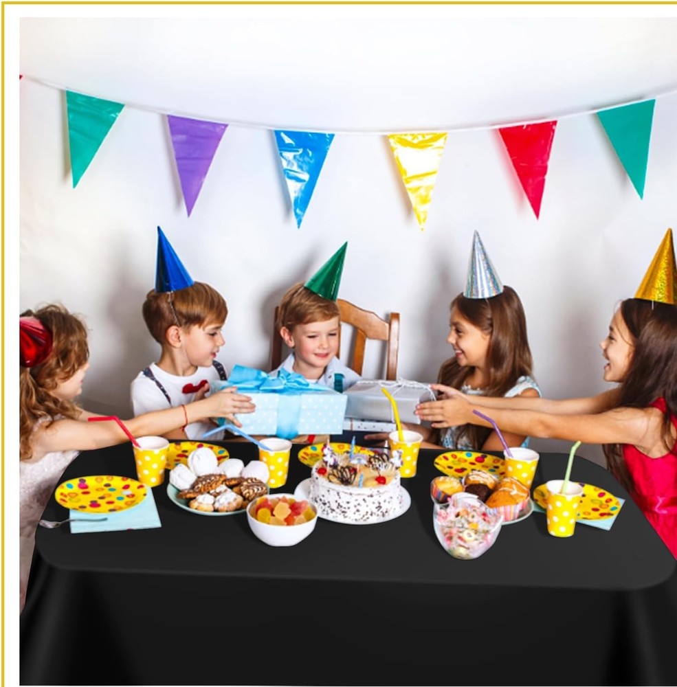 Black 6 Pack Plastic Table Cloth 54" X 108" Disposable Tablecloths Rectangle