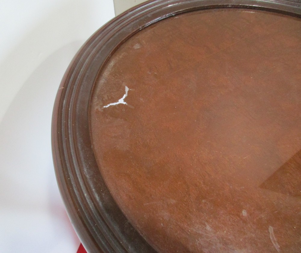 Mid Century Round Solid Wood / Glass End Table / Side Table