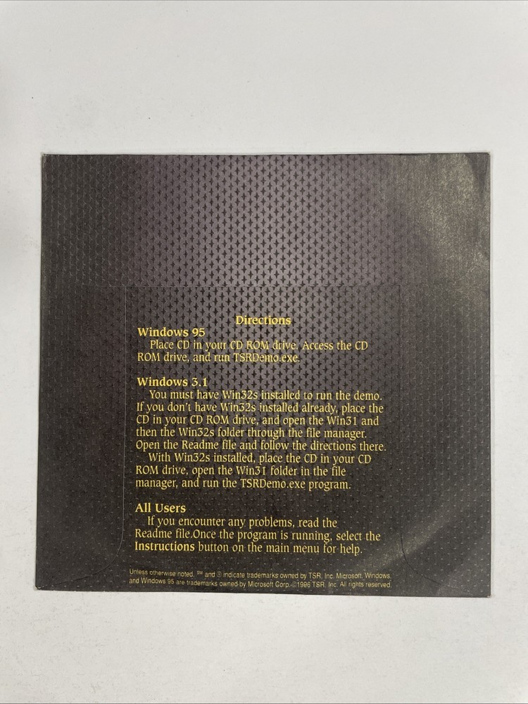 Advanced Dungeons & Dragons CD-Rom Core Rules Demo TSR 1996