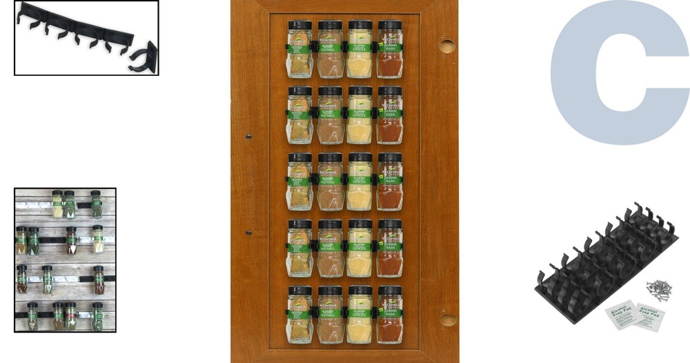 Effortless Kitchen Organization: 20 Jar Spice Gripper with 4 Adjustable Strips
