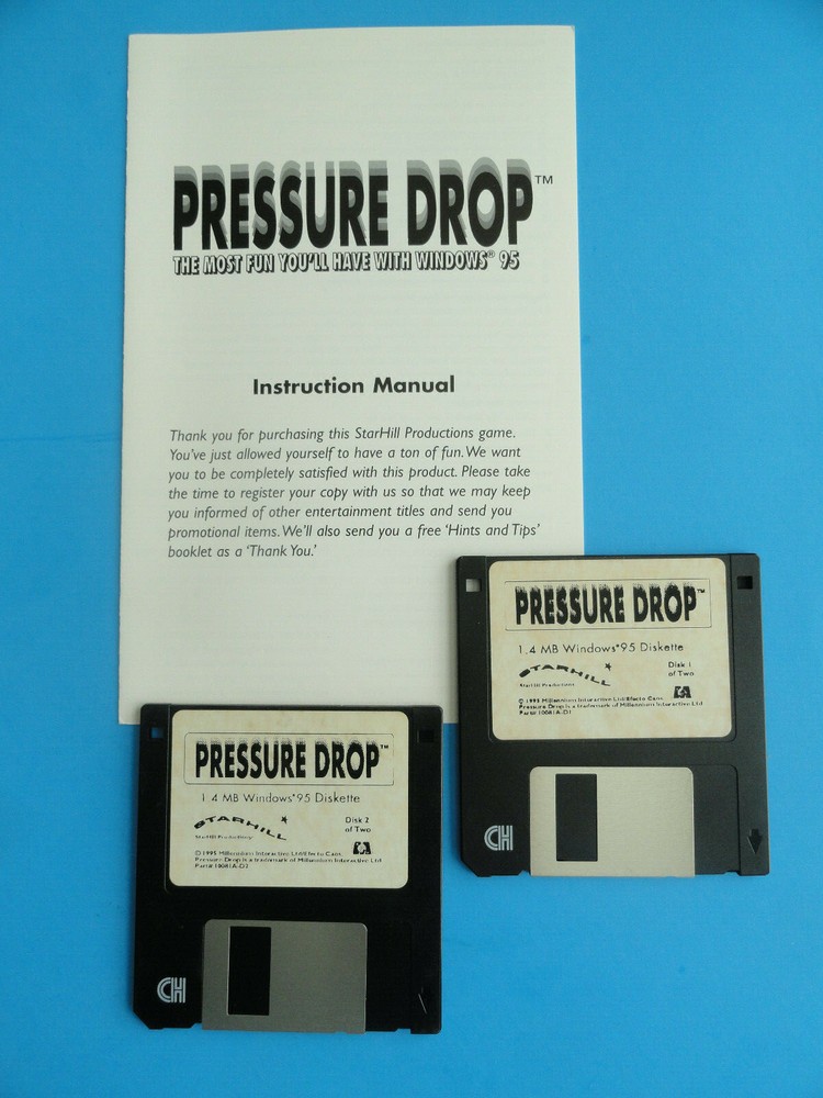 PRESSURE DROP - 1995 PC GAME 3.5" DISKETTS WINDOWS - BIG BOX- COMPLETE - CLEAN