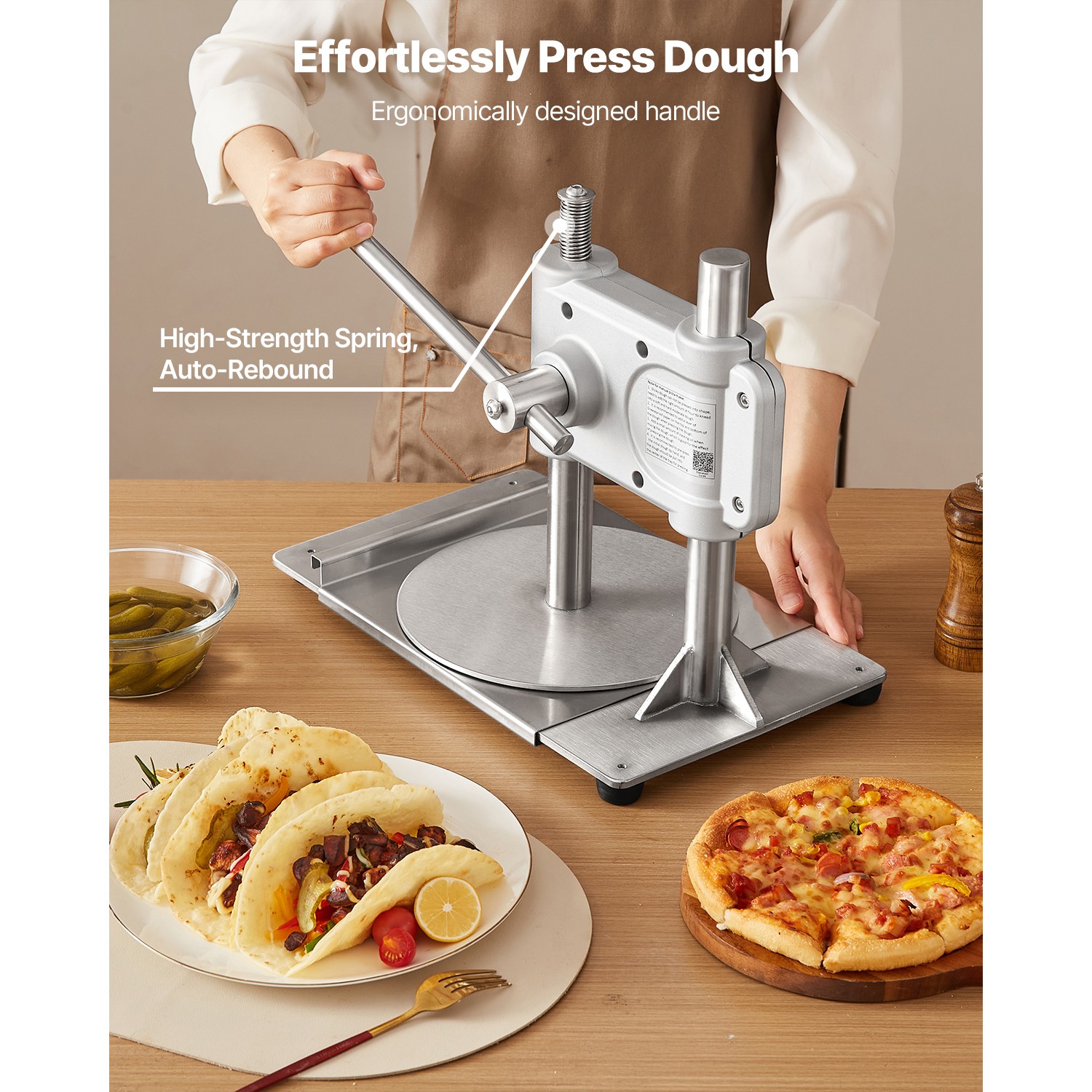 9.5 in Manual Pizza Dough Press Machine Pizza Pastry Sheeter Stainless