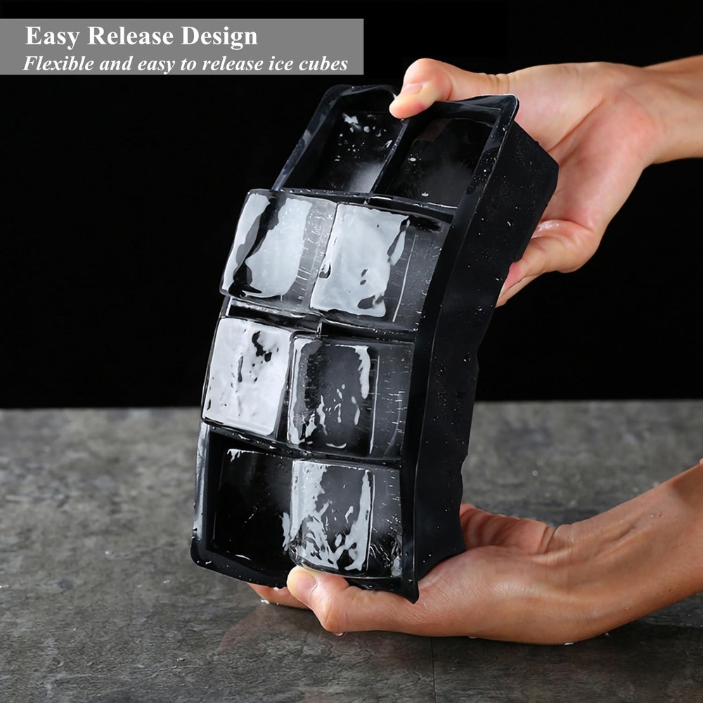 Large Ice Cube Tray for Whiskey,2 Pack Stackable Big Ice Cube Molds Make 16 B...
