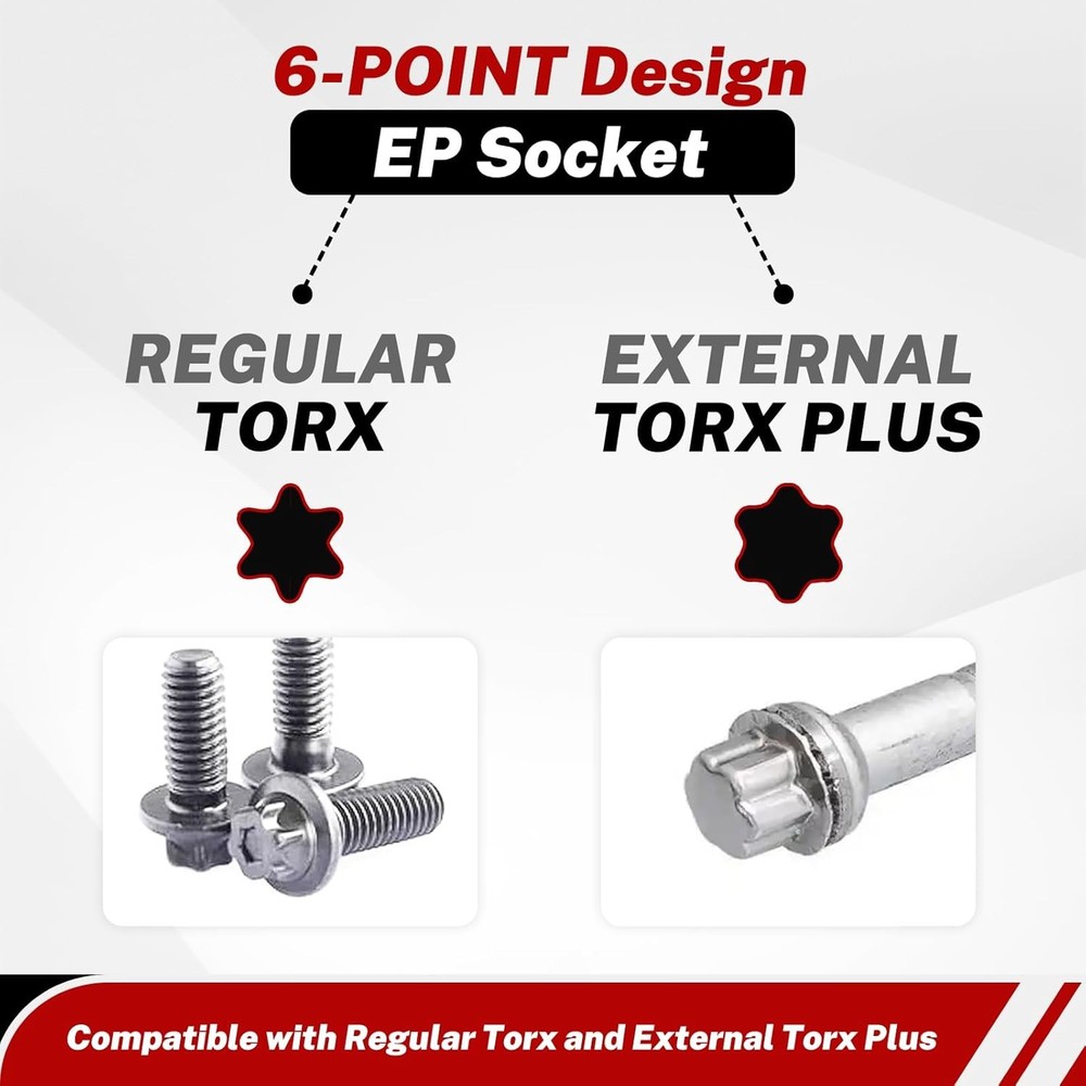 BILITOOLS External Torx Plus Socket Set, 6 Point EP4-EP8, EP10-12, EP14, EP16, E