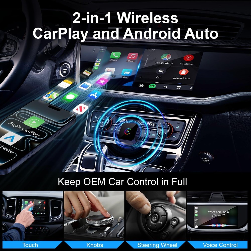 2026 Wireless CarPlay & Android Auto Adapter | Plug & Play, Wired to Wireless
