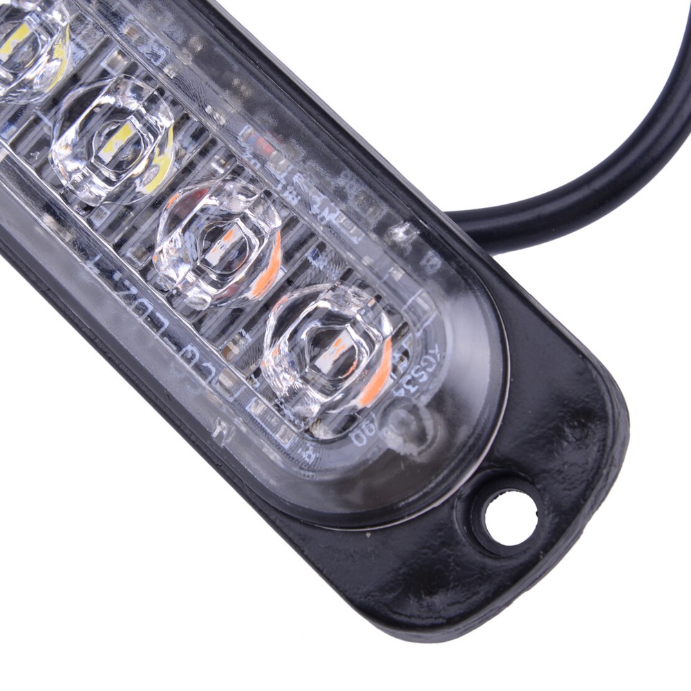 4X 4LED Grille Strobe Light Side Marker Flash Emergency Warning Bar White/Amber