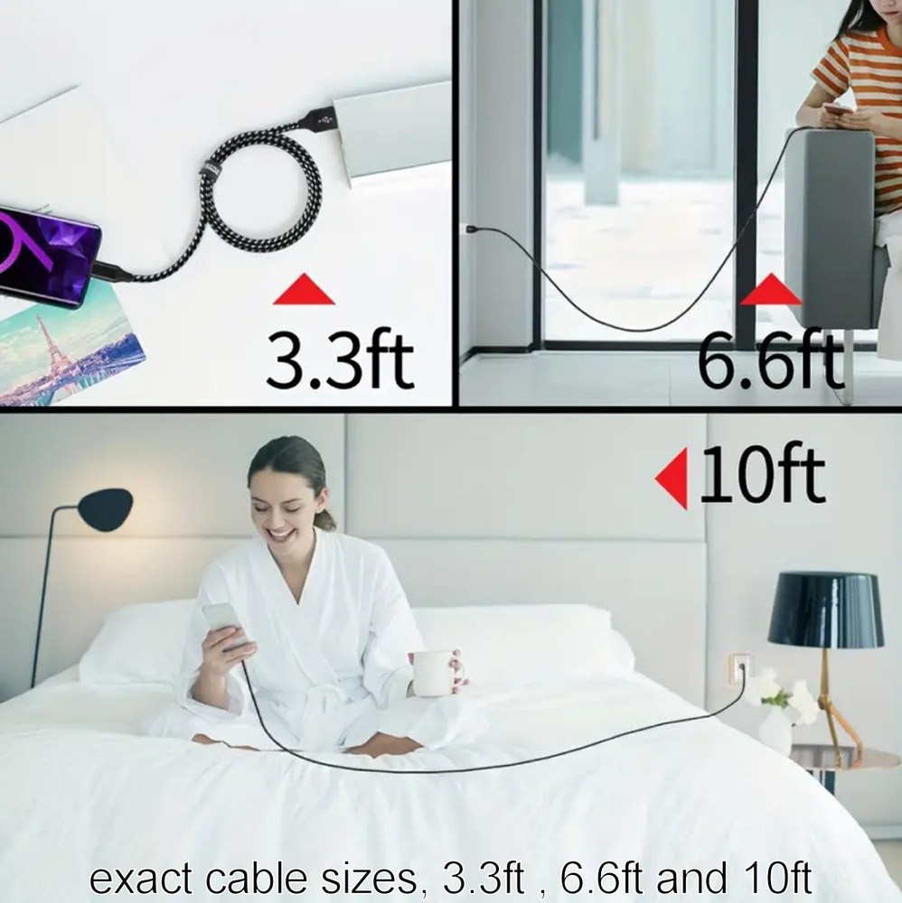 Braided USB C Type-C Fast Charging Data SYNC Charger Cable Cord 3/6/10FT