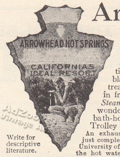 1912 Arrowhead Hot Springs Resort Print Ad – Cool Indian Drinking & Arrow Pix!