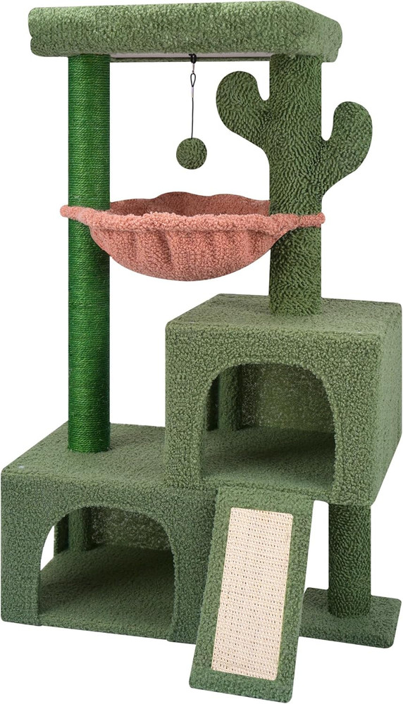 37.4" Cactus Cat Tree Tower with Twin Condos Scratching Post & Hammock