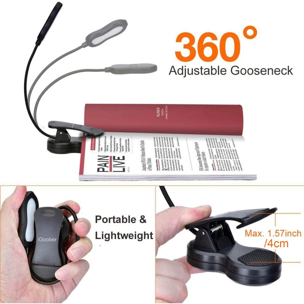 Amber Book Light, Rechargeable Blue Light Blocking Reading Light, Cli