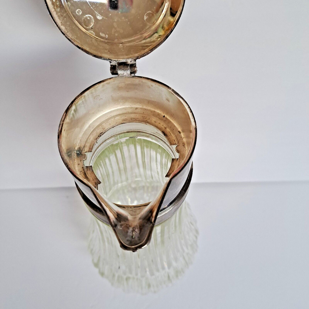 Antique Glass & Silver Decanter Ewer Jug Carafe Pitcher With Handle Pre-owned