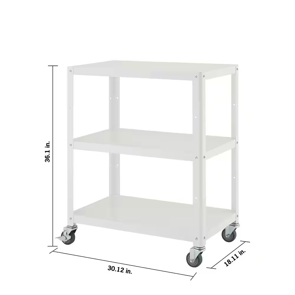 3-Tier Metal Utility Cart with Wheels in White