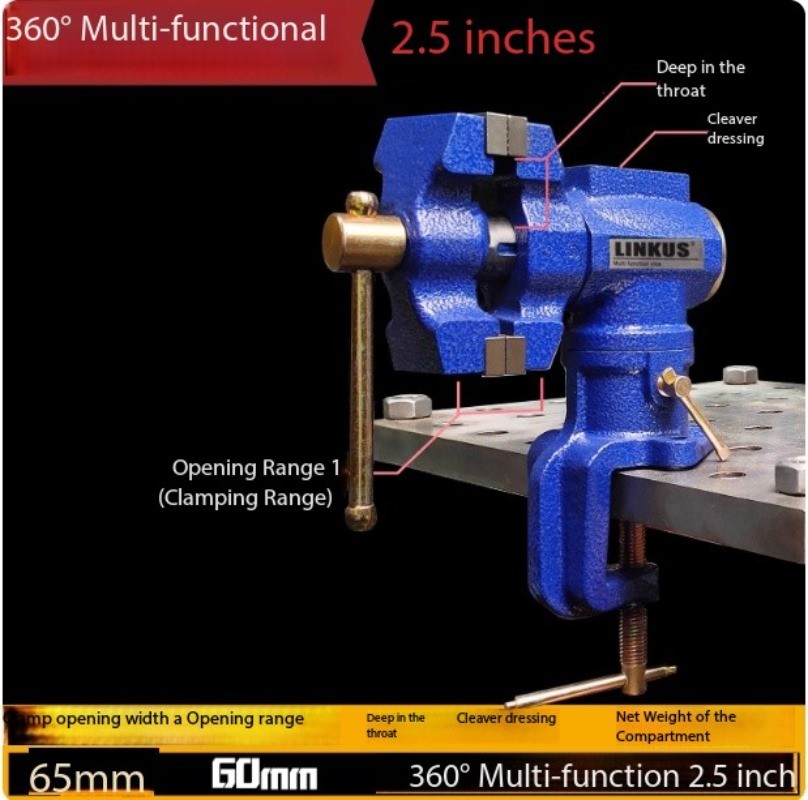 Double-Jaw Bench Vise with Universal Rotation Multi-Function Flat-Jaw Clamp