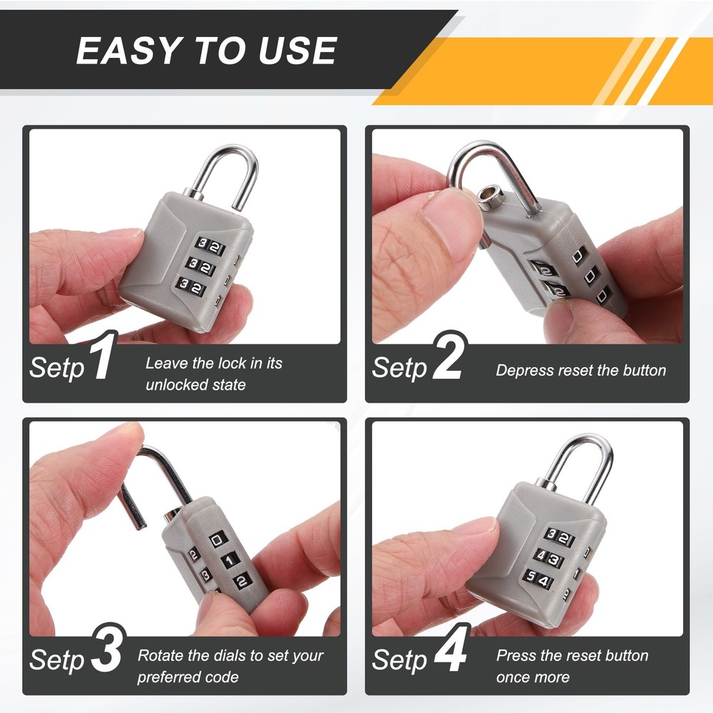 2pcs Resettable 3 Digit Plastic Combination Padlock, Gray (60 x 32mm)