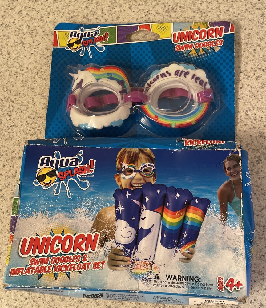Unicorn Swim Goggles & Inflatable Kickfloat Set Aqua Splash 4+