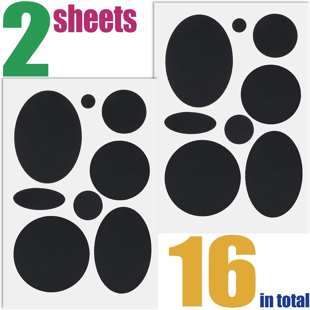 16pcs Puffer Down Jacket Repair Patch Kit, Black Nylon Mixed Size,