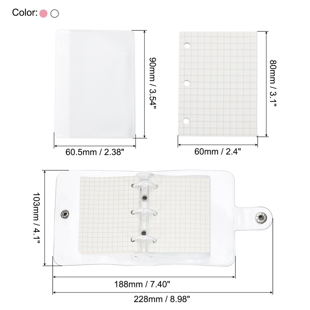 Clear 3 Ring Binder Cover, 2 Pack PVC Notebook Binder, White Pink